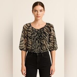 VTG Y2K Express Zebra Print Sheer Ruffle Blouse XS Grunge Goth Party Going Out